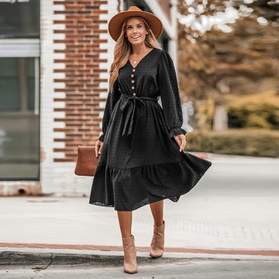 Women's Clip Dot Belted A-Line Midi Dress - Cupshe - Image 6