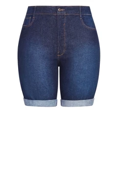 Women's Plus Size Turn Up Cuff Denim Short - Dark Wash | EVANS - Image 2