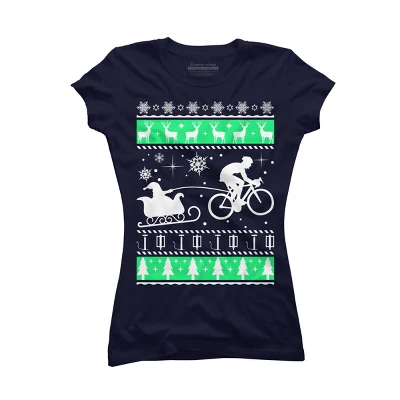 Junior's Design By Humans Christmas Santa Cycling Sleigh By LewismartinStore T-Shirt - Image 4