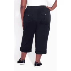 Women's Plus Size Cotton Roll Up Capri - Black | AVENUE