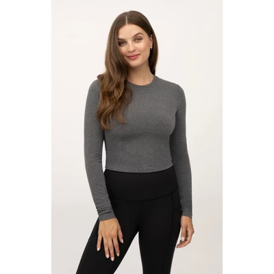 Yogalicious Womens 2 Pack Velvety Heather Valentina Long Sleeve Henley Crop Top