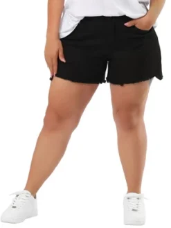 Agnes Orinda Women's Plus Size Denim Mid-Rise Stretchy Raw Hem Casual Jean Shorts