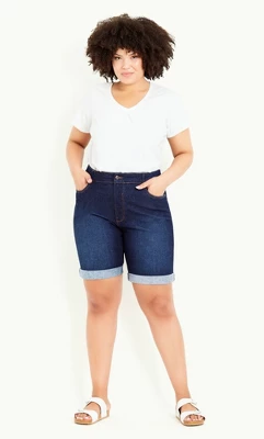 Women's Plus Size Turn Up Cuff Denim Short - Dark Wash | EVANS - Image 3