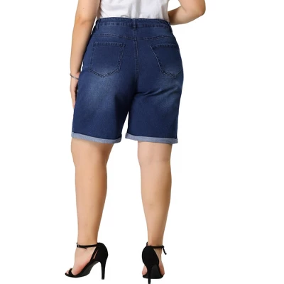 Agnes Orinda Women's Plus Size Jeans Casual Slash Pockets Washed Denim Shorts - Image 4