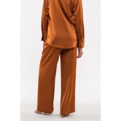 August Sky Women's Solid Satin Wide Leg Pants