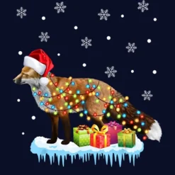 Junior's Design By Humans X-Mas Fox Christmas Lights Funny Wild Animal Design Gift T-Shirt By NekoShop T-Shirt