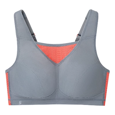 Glamorise Womens No-Bounce Camisole Elite Sports Wirefree Bra 1067 Gray/Coral - Image 3