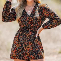 Women's Belted Ditsy Floral Print Romper - Cupshe
