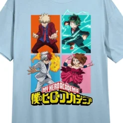 My Hero Academia Cast Crew Neck Short Sleeve Light Blue Women's NIght Shirt