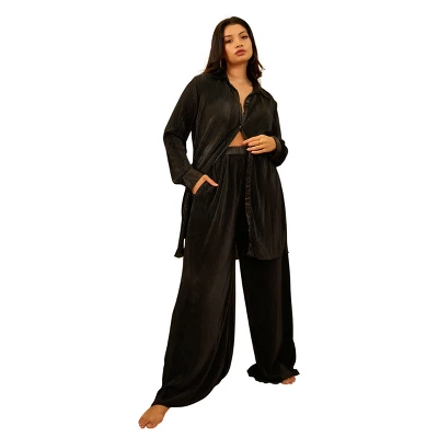 Rebdolls Women's Jamila Plisse Wide Leg Pants - Black - Image 2