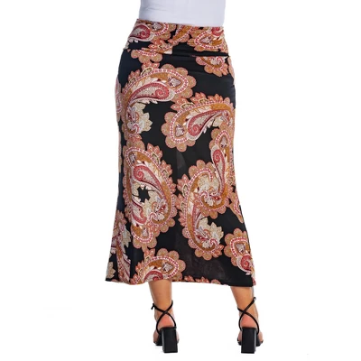 Womens Plus Size Black Paisley Print Foldover Maxi Skirt - Image 2