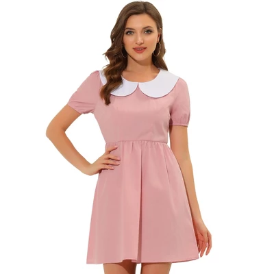 Allegra K Women's Contrast Peter Pan Collar Puff Short Sleeve A-line Dress - Image 7