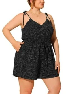 Agnes Orinda Women's Plus Size Polka Dots Drawstring Sleeveless Jumpsuit Dressy Shortalls