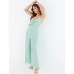 QUIZ Women's Textured Chiffon Frill Detail Jumpsuit