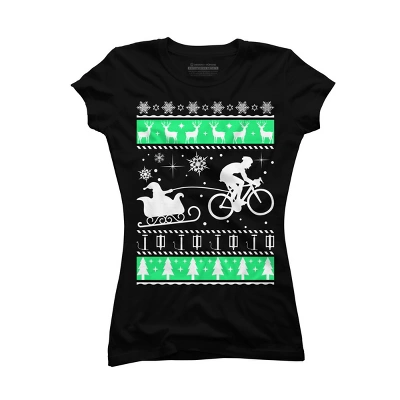 Junior's Design By Humans Christmas Santa Cycling Sleigh By LewismartinStore T-Shirt - Image 3