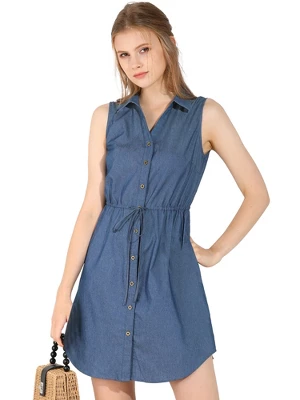 Allegra K Women's Collar Button Down Tie Waist Above Knee Chambray Shirt Dress - Image 6