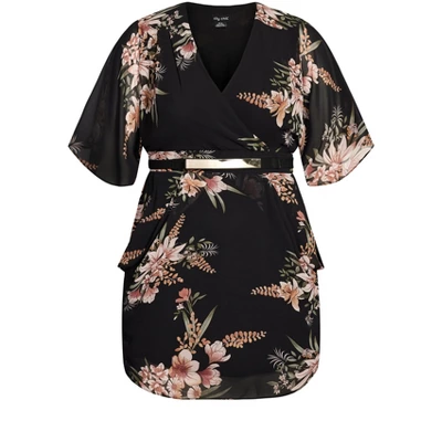 Women's Plus Size Sweet Floral Wrap Dress - Black | CITY CHIC - Image 2