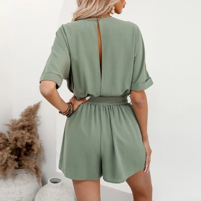 Women's Belted Boat Neck Romper -Cupshe - Image 2