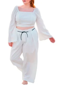 ELOQUII Women’s Plus Size Tie Detail Wide Leg Pants