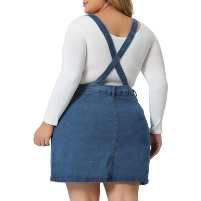 Agnes Orinda Women's Plus Size Suspender Adjustable Strap Cross Back Mini A-Line Denim Skirts - Image 3