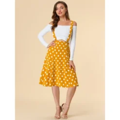 Allegra K Women's Vintage Polka Dots Midi Floral Suspender Skirt