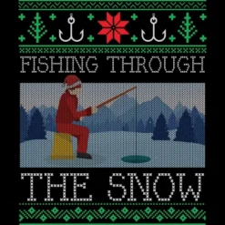 Junior's Design By Humans Christmas Ice Fishing Through Snow Fishing Ugly Christmas Sweate By Pahari T-Shirt