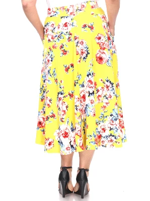 Women's Plus Size Floral Printed Tasmin Flare Midi Skirts - White Mark - Image 2