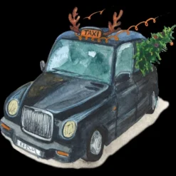 Junior's Design By Humans Christmas Cab By ValerieShephard T-Shirt