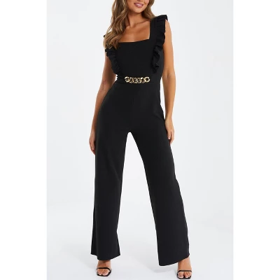 QUIZ Women's Scuba Crepe Chain Front Frill Jumpsuit - Image 3