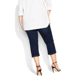 Women's Plus Size Slit Denim Capri - Dark Wash | AVENUE