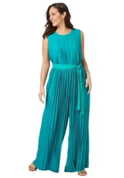Jessica London Women’s Plus Size Pleated Wide Leg Jumpsuit