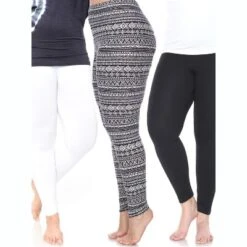 Women's Pack Of 3 Plus Size Leggings - One Size Fits Most Plus - White Mark