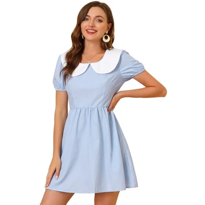 Allegra K Women's Contrast Peter Pan Collar Puff Short Sleeve A-line Dress - Image 6