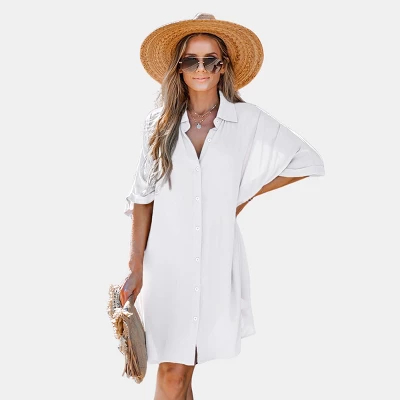 Women's Button Front Mini Shirt Dress - Cupshe - Image 6