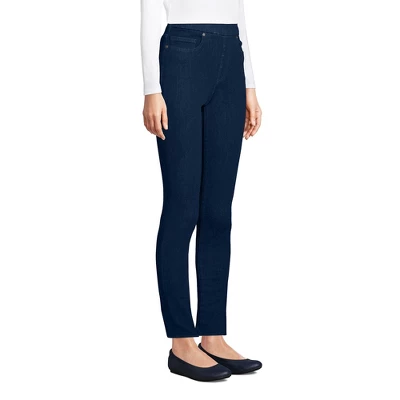 Lands' End Lands' End Women's Elastic Waist Pull On Skinny Legging Jeans - Blue - Image 2