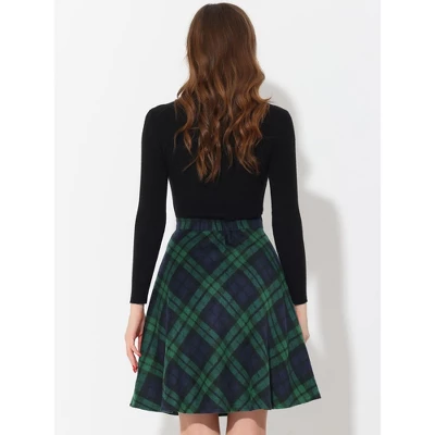 Allegra K Women's Plaids Vintage Tartan Elastic Waist Knee Length A-Line Skirt - Image 5