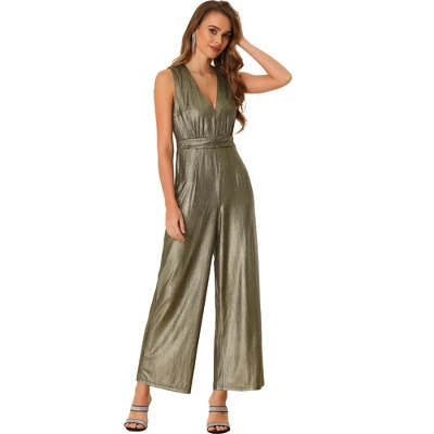 Allegra K Women's V Neck Sleeveless Glitter Sparkly Metallic Jumpsuit - Image 5