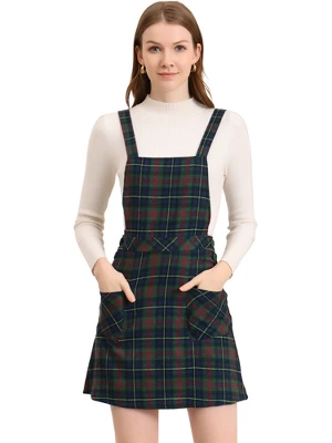 Allegra K Women's Plaid Tartan Button Decor A-Line Pinafore Overall Dress - Image 13