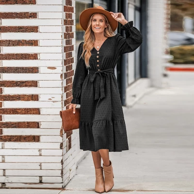 Women's Clip Dot Belted A-Line Midi Dress - Cupshe - Image 4