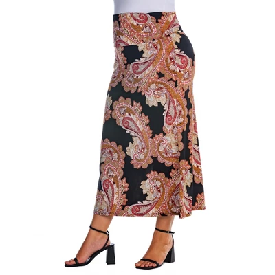 Womens Plus Size Black Paisley Print Foldover Maxi Skirt