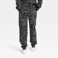 Women's Halloween Spider Web Graphic Jogger Pants - Black