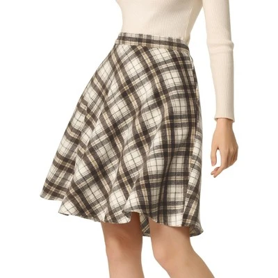 Allegra K Women's Plaids Vintage Tartan Elastic Waist Knee Length A-Line Skirt - Image 10